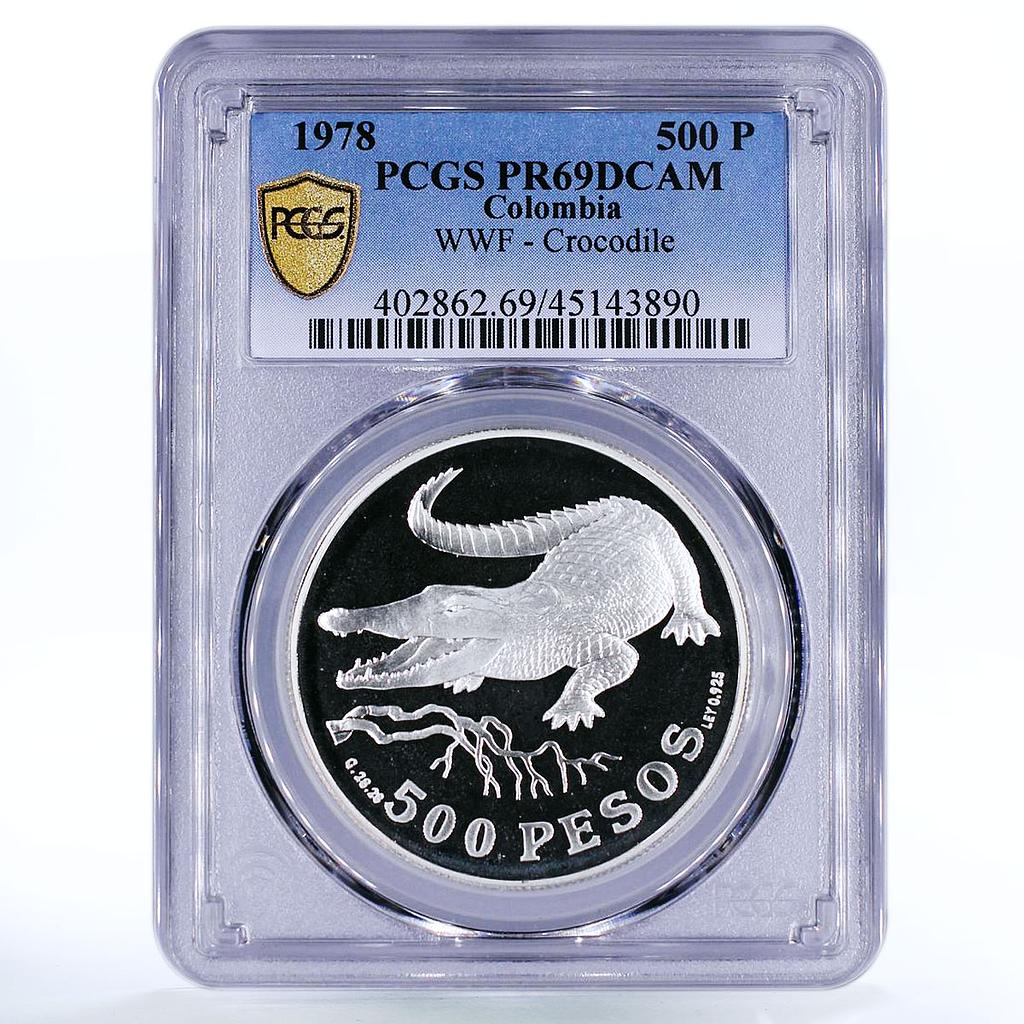 Colombia 500 pesos Endangered Wildlife Crocodile Fauna PR69 PCGS silver 1978