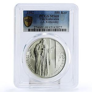 Czechoslovakia 500 korun Birthday Comenius Komensky MS68 PCGS silver coin 1992