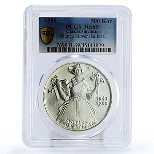 Czechoslovakia 500 korun Birthday of Matica Slovenska MS69 PCGS silver coin 1988