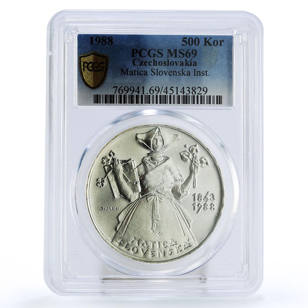 Czechoslovakia 500 korun Birthday of Matica Slovenska MS69 PCGS silver coin 1988