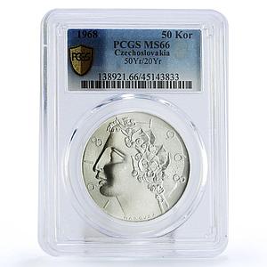 Czechoslovakia 50 korun 50th Jubilee of Independence MS66 PCGS silver coin 1968