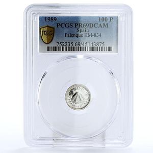 Spain 100 pesetas Discovery of America Palenque PR69 PCGS silver coin 1989