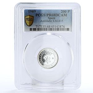 Spain 200 pesetas Discovery of America Astrolabe PR68 PCGS silver coin 1989