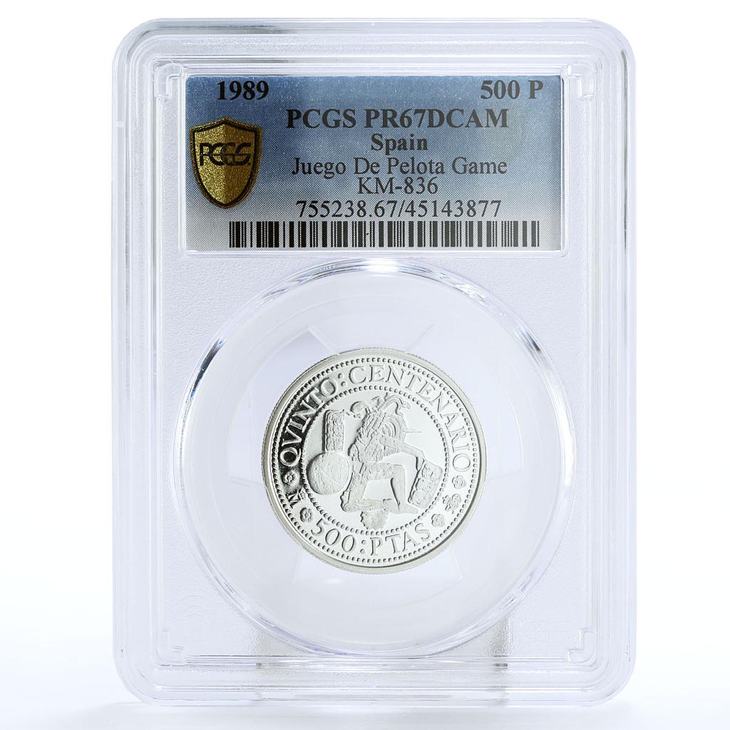 Spain 500 pesetas Discovery of America Maya Sculpture PR67 PCGS silver coin 1989