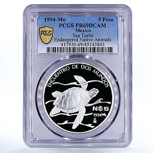 Mexico 5 pesos Sea Turtle Endangered Native Animals PR69 PCGS silver coin 1994