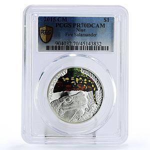 Niue 1 dollar Endangered Nature Fire Salamander  PR70 PCGS silver coin 2015