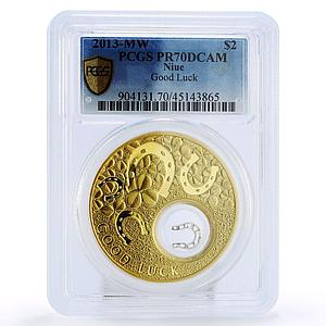 Niue 2 dollars Good Luck Horseshoe PR70 PCGS gilded silver coin 2013