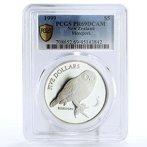 New Zealand 5 dollar Native Birds Series Morepork PF69 PCGS silver coin 1999