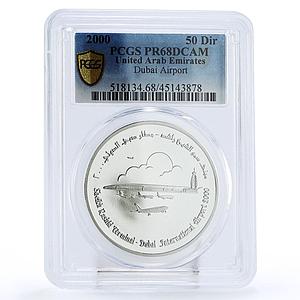 United Arab Emirates 50 dirhams Dubai Airport Planes PR68 PCGS silver coin 2000