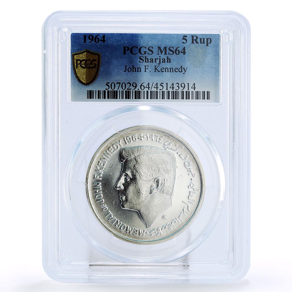 Sharjah 5 rupees Commemoration of John Kennedy MS64 PCGS silver coin 1964