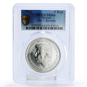 Sharjah 5 rupees Commemoration of John Kennedy MS64 PCGS silver coin 1964