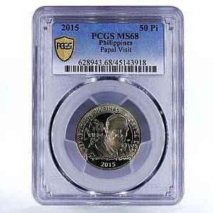 Philippines 50 piso Papal Visit Pope Francis MS68 PCGS NiBrass coin 2015