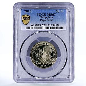 Philippines 50 piso Papal Visit Pope Francis MS67 PCGS NiBrass coin 2015