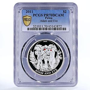 Palau 2 dollars Biblical Stories Adam and Eve PR70 PCGS silver coin 2011