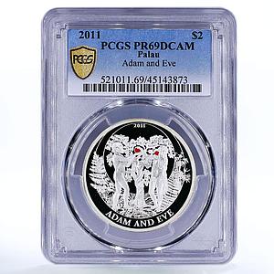 Palau 2 dollars Biblical Stories Adam and Eve PR69 PCGS silver coin 2011