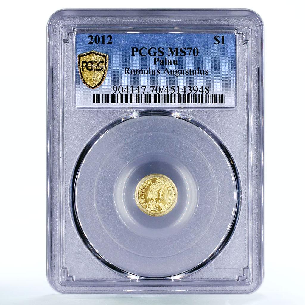 Palau 1 dollar Roman Empire Series Romulus Augustulus MS70 PCGS gold coin 2012