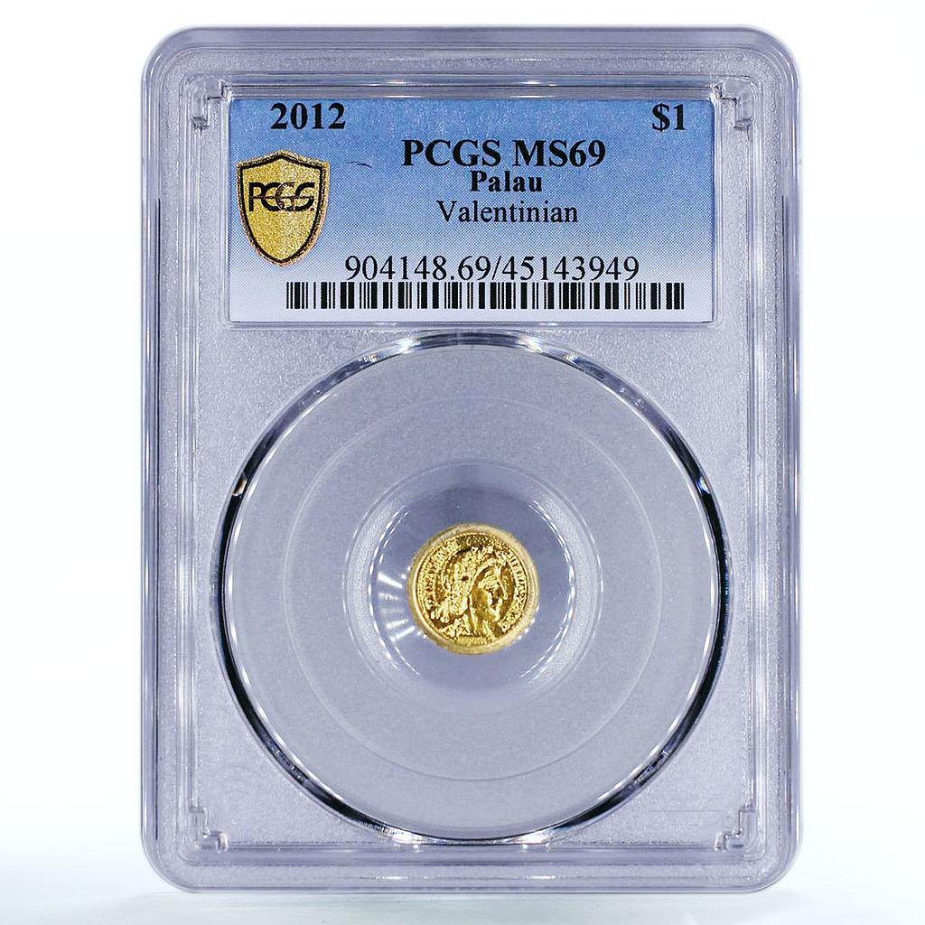 Palau 1 dollar Roman Empire Series Valentinian MS69 PCGS gold coin 2012