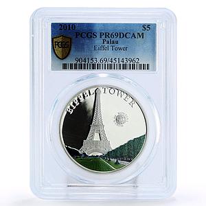 Palau 5 dollars World of Wonders Eiffel Tower PR69 PCGS color silver coin 2010
