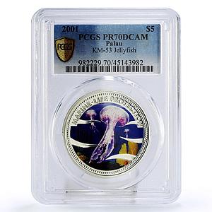 Palau 5 dollars Marine Life Protection Jellyfish PR70 PCGS silver coin 2001