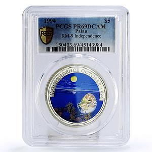 Palau 5 dollars Independence October Nautilus Sea PR69 PCGS silver coin 1994