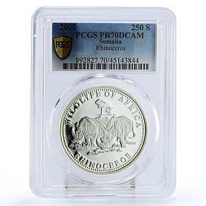 Somalia 250 shillings Endangered Wildlife Rhinoceros PR70 PCGS silver coin 2000
