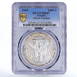 Somalia 1000 shillings African Wildlife Elephant MS67 PCGS silver coin 2004