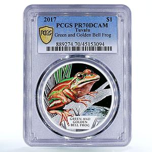 Tuvalu 1 dollar Gren and Golden Bell Frog PR70 PCGS silver coin 2017