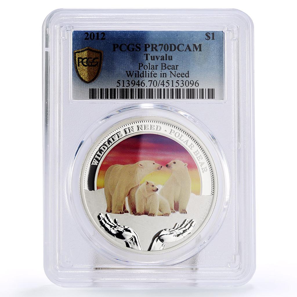 Tuvalu 1 dollar Polar Bear Wildlife in Need PR70 PCGS silver coin 2012