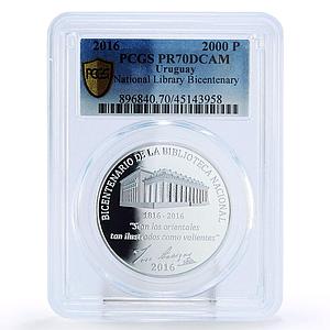 Uruguay 2000 pesos 200 Anniversary National Library PR70 PCGS silver coin 2016