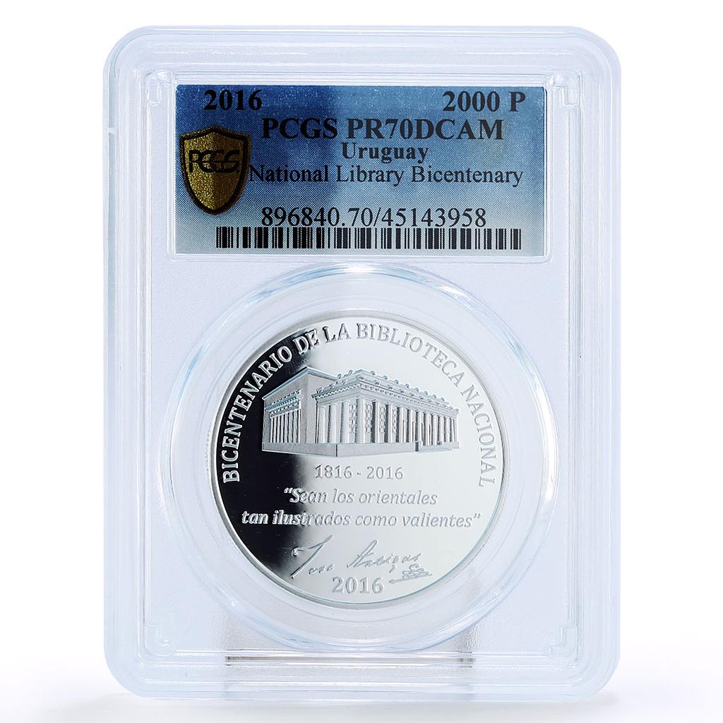 Uruguay 2000 pesos 200 Anniversary National Library PR70 PCGS silver coin 2016