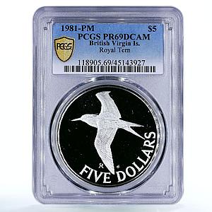 British Virgin Islands 5 $ Bird Fauna Royal Tern PR69 PCGS silver coin 1981
