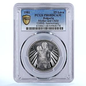 Bulgaria 25 leva State Anniversary Mother and Child PR68 PCGS silver coin 1981