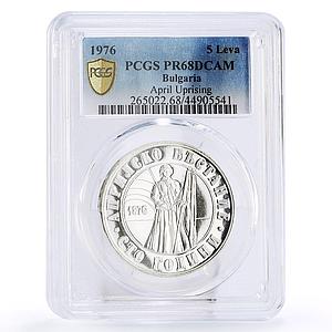 Bulgaria 5 leva April Uprising Against Turks PR68 PCGS silver coin 1976