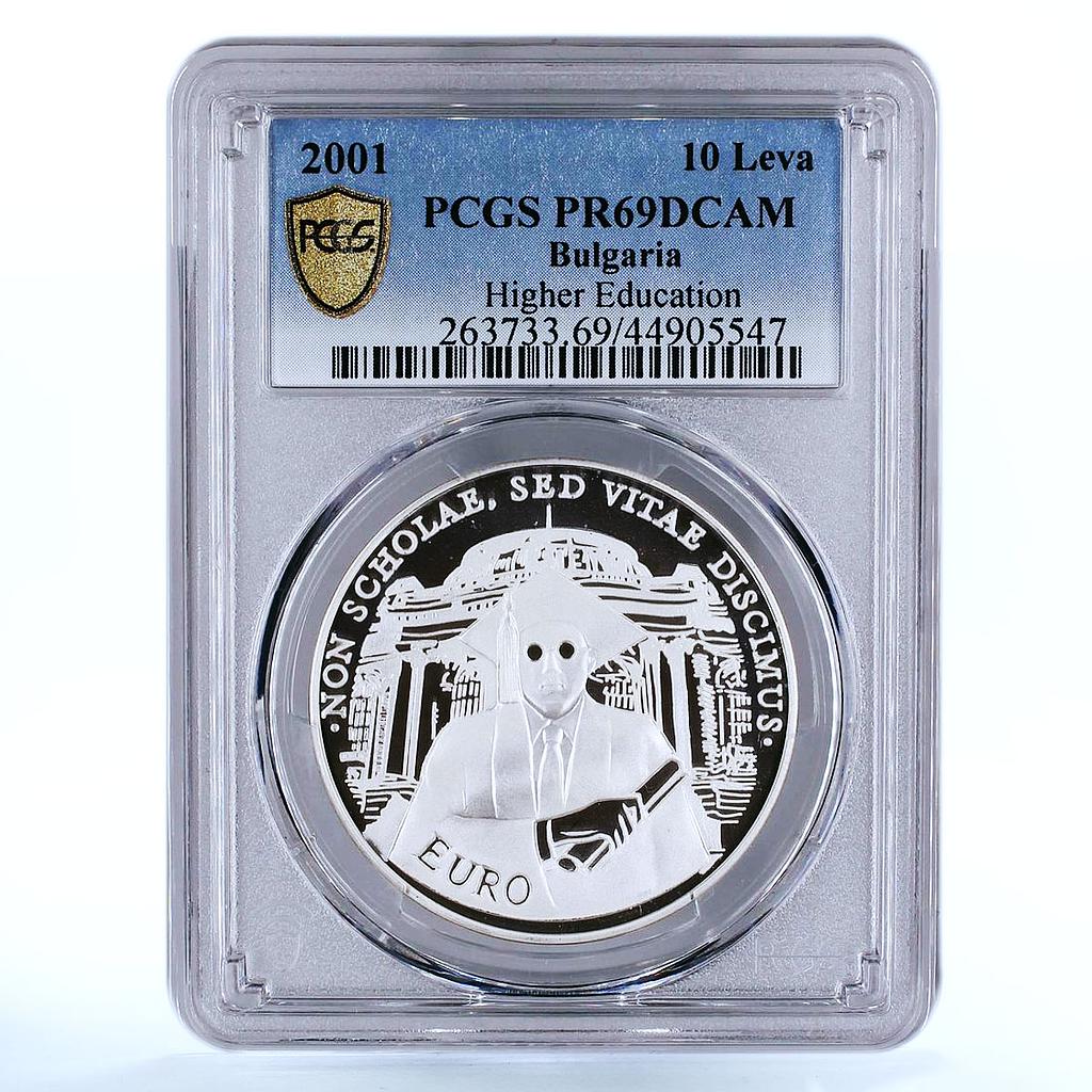 Bulgaria 10 leva Higher Education University Building PR69 PCGS silver coin 2001