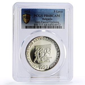 Bulgaria 5 leva 50 Years of the Anti-Fascist Uprising PR68 PCGS silver coin 1973