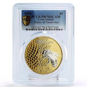 Cook Islands 5 dollars Shades of Nature Bee PR70 PCGS gilded silver coin 2014
