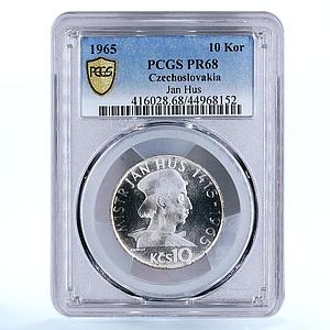 Czechoslovakia 10 korun Revolutionary Jan Hus PR68 PCGS silver coin 1965