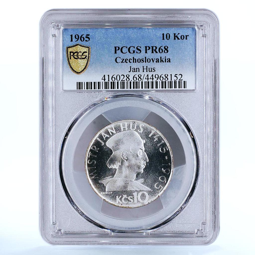 Czechoslovakia 10 korun Revolutionary Jan Hus PR68 PCGS silver coin 1965