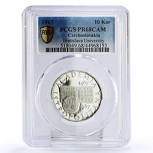 Czechoslovakia 10 korun Bratislava University House PR68 PCGS silver coin 1967