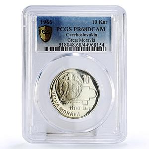 Czechoslovakia 10 korun Great State of Moravia PR68 PCGS silver coin 1966