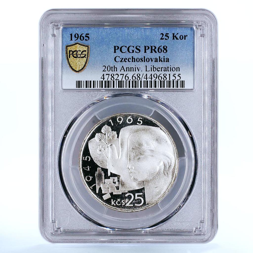 Czechoslovakia 25 korun Anniversary of Liberation PR68 PCGS silver coin 1965