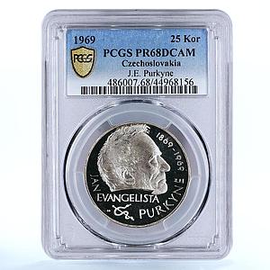 Czechoslovakia 25 korun 100 Anniversary Death Purkyne PR68 PCGS silver coin 1969