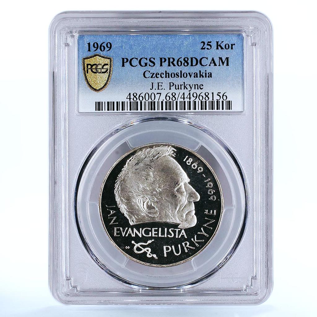 Czechoslovakia 25 korun 100 Anniversary Death Purkyne PR68 PCGS silver coin 1969