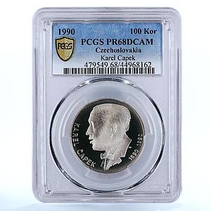 Czechoslovakia 100 korun Birthday of Karel Capek PR68 PCGS silver coin 1990