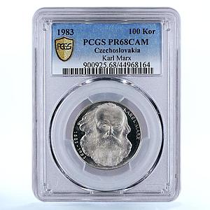 Czechoslovakia 100 korun Philosopher Karl Marx PR68 PCGS silver coin 1983