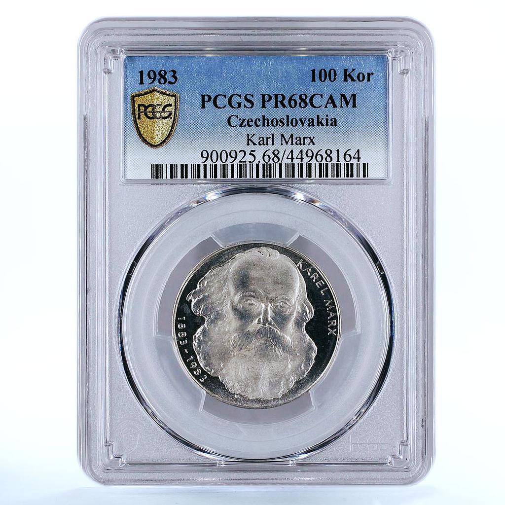Czechoslovakia 100 korun Philosopher Karl Marx PR68 PCGS silver coin 1983