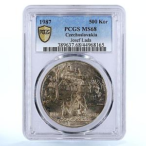 Czechoslovakia 500 korun Painter Josef Lada MS68 PCGS silver coin 1987