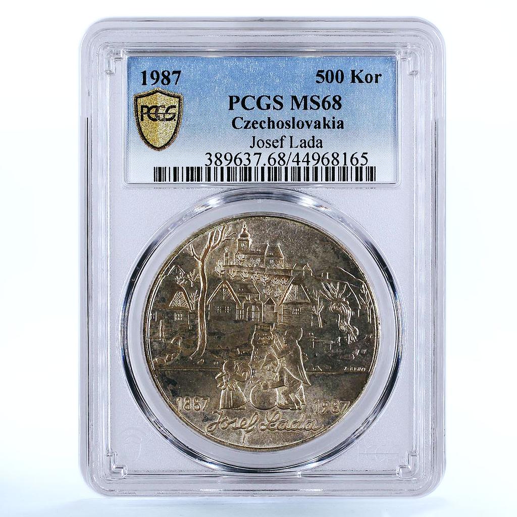 Czechoslovakia 500 korun Painter Josef Lada MS68 PCGS silver coin 1987