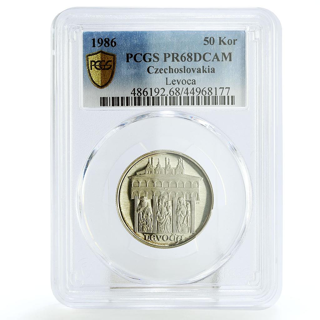 Czechoslovakia 50 korun Levoca Town Landscape PR68 PCGS silver coin 1986