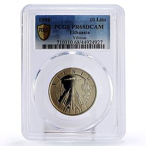 Lithuania 10 litu Vilnius City View Architecture PR68 PCGS CuNi coin 1998